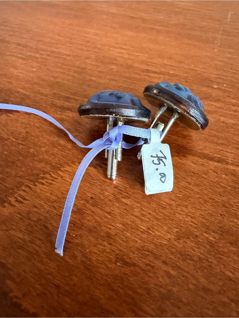 Handcrafted Artisan Blue Iridescent Floral Cuff Links